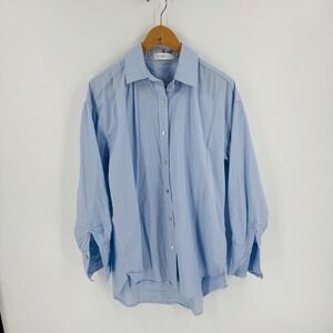 Avenu. Blue White Striped Cotton Button Down Shirt Oversized Size M Coastal
